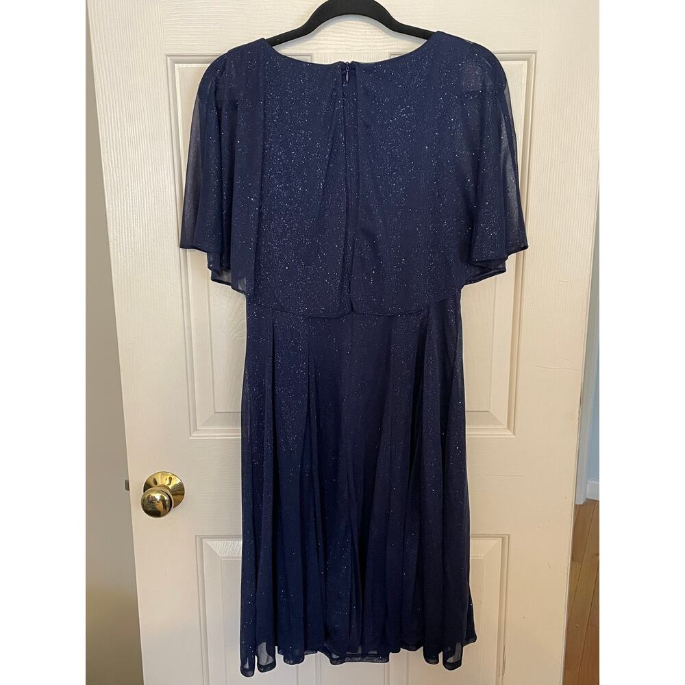 NWT J. Taylor Dress Size 12 Dark Blue Sparkle Formal Cape Evening Crew Neckline - Picture 2 of 13